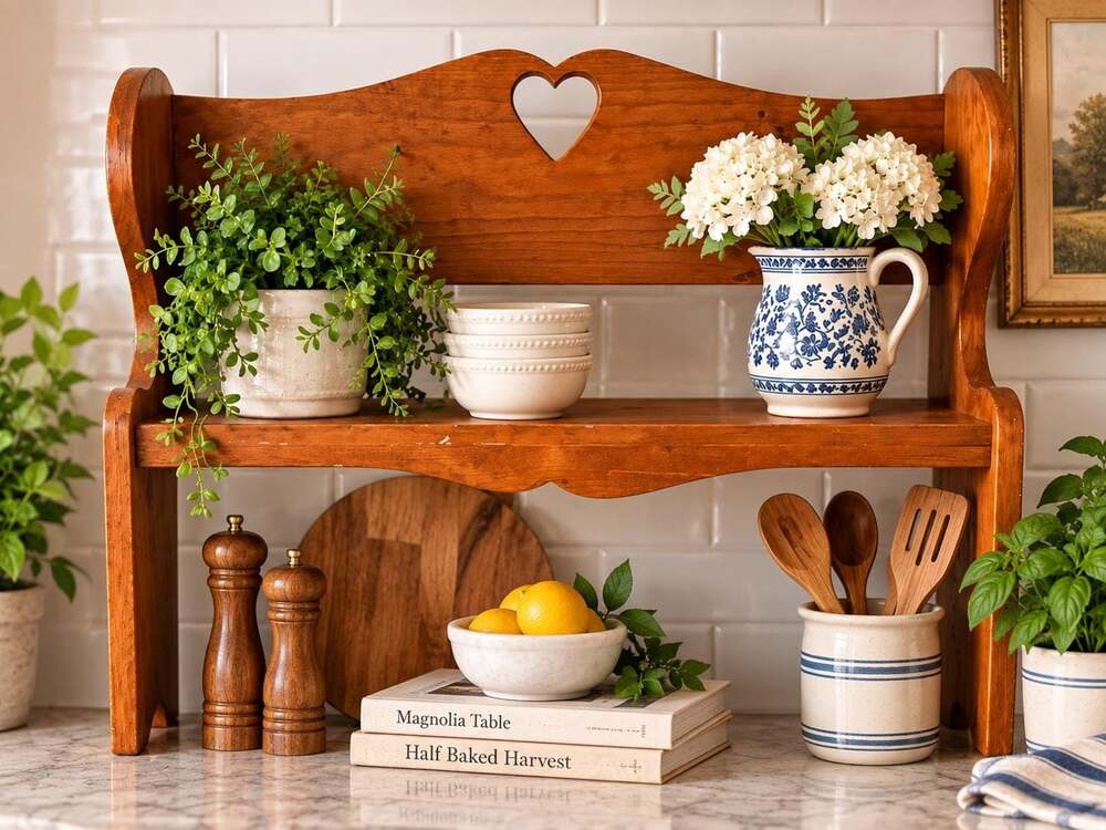 Wooden Heart Shelf 24" x 19" Country Cottage Wall Display Trinket Spice Rack